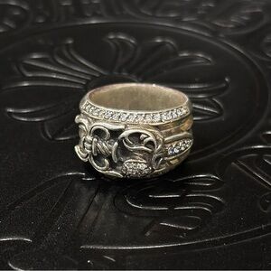 Chrome Hearts Dagger Heart CZ Pave 925 Silver Ring Size 10.25